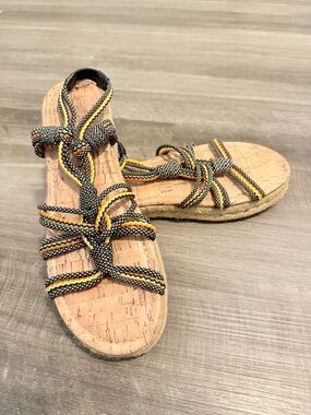 Circus by Sam Edelman Black Stripe Knot Espadrille Sandals with Yellow Accent